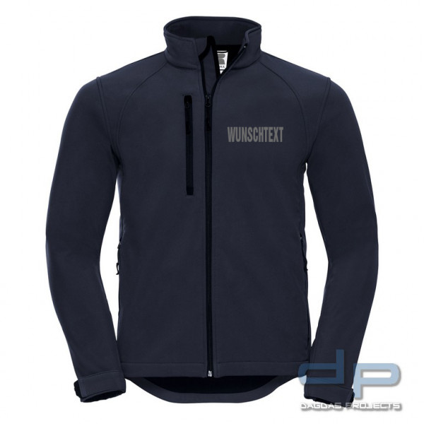 SOFT-SHELL OUTDOOR-JACKE, MARINE mit mit Wunschaufdruck auf Brust und Rücken