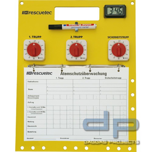 rescue-tec Atemschutzüberwachungstafel Gießen für 3 Trupps, mechanisch, Hochformat