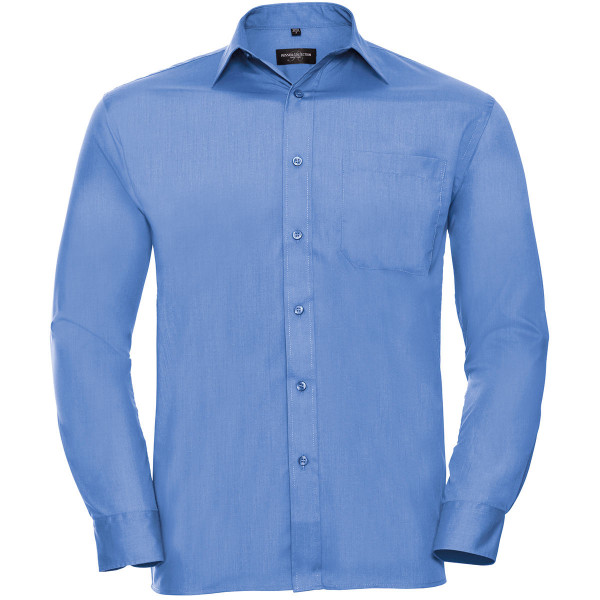 Langärmliges Popeline-Hemd blau mit Kragenaufdruck nach Wunsch in Reflex silber Größe M 39/40