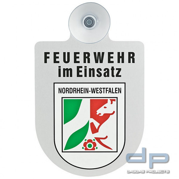 Alu Saugnapf Wappen Schild Feuerwehr im Einsatz mit Wappen Nordrhein-Westfalen