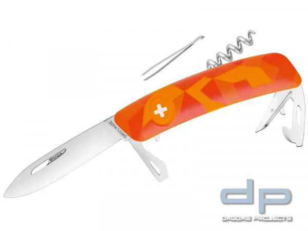 SWIZA Schweizer Messer C03 LUCEO, Anti-Rutsch-Griffschalen, Camo Urban Orange, 11 Funktionen