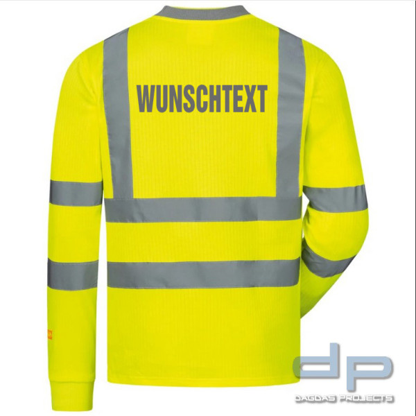 UV-WARNSCHUTZ LANGARM T-SHIRT in fluoreszierend gelb mit Wunschaufdruck auf dem Rücken