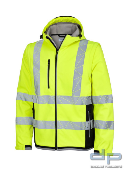 LeiKaTex® | view | Softshelljacke | in Warnorange/Grau und Neongelb/Grau
