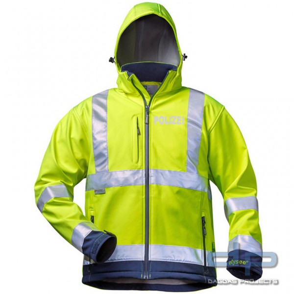 POLIZEI Warnschutz-Softshell Jacke gelb/blau