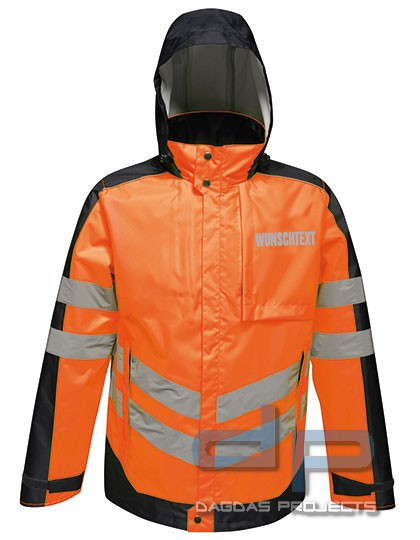 Hi-Vis Pro Insulated Jacket mit Wunschtext auf Brust und Rücken in Silber Reflex