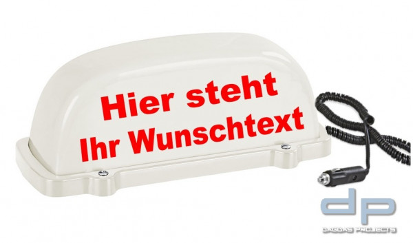 Dachschild City - weiß - Wunschtext - LED Blinklicht und Dauerlicht - Dachaufsetzer