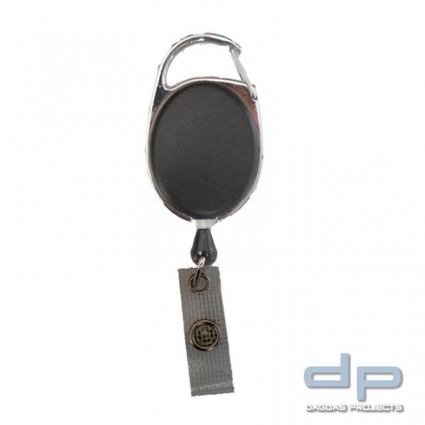 D&amp;K® Ausweishalter mit Aufrollmechanismus und Karabiner schwarz/silber