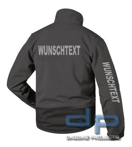 Wunschtext Softshell Jacke schwarz mit Fach Sonderdruck und