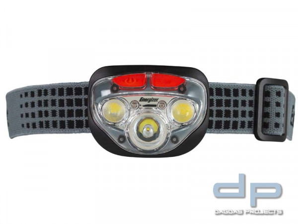 Energizer LED-Kopflampe Vision HD+ Focus, 3 weiße, 2 rote LED, 3 Lichtmodi