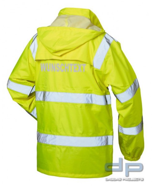 Behörden Warnschutz Regen-Jacke mit Kapuze mit Aufdruck nach Wunsch in reflex-silber in Gelb