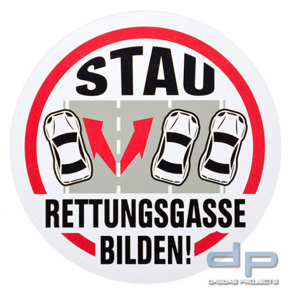 Aufkleber RETTUNGSGASSE BILDEN! rund