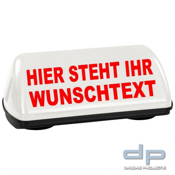 Dachschild SPEED Dachzeichen weiß mit Wunschtext -TÜV Gutachten bis 240 km/h - unbeleuchtet