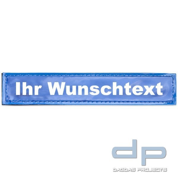 Reflexschild - glänzend - Klett - 13x2,5cm - blau - Wunschtext