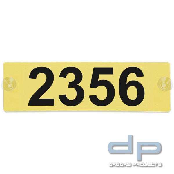 TAXI Ordnungsnummer Schild Kunststoff - 15x7cm - gelb - mit Wunschnummer beidseitig beschriftet