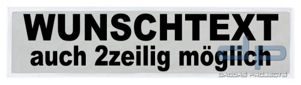 Reflexschild - glänzend - Klett - 44x11cm - weiß - Wunschtext