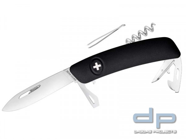 SWIZA Schweizer Messer D03, Stahl 440, Klingensperre, schwarze Anti-Rutsch-Griffschalen, 11 Funktion