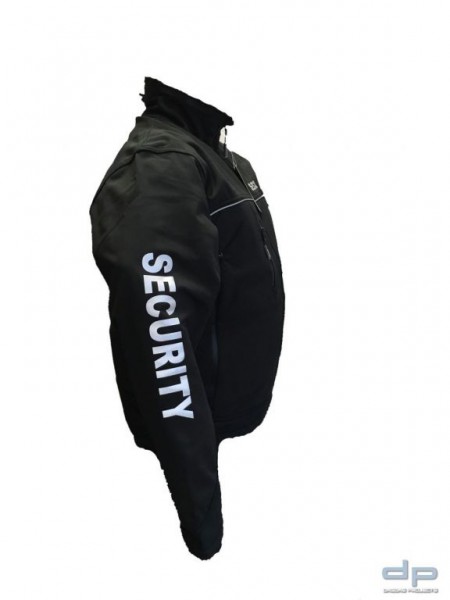 Security Softshell Jacke schwarz mit 3 Fach Sonderdruck in Reflex silber