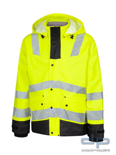 LeiKaTex® | view | Regenjacke | Stretch-PU | in Warnorange/Grau und Neongelb/Grau