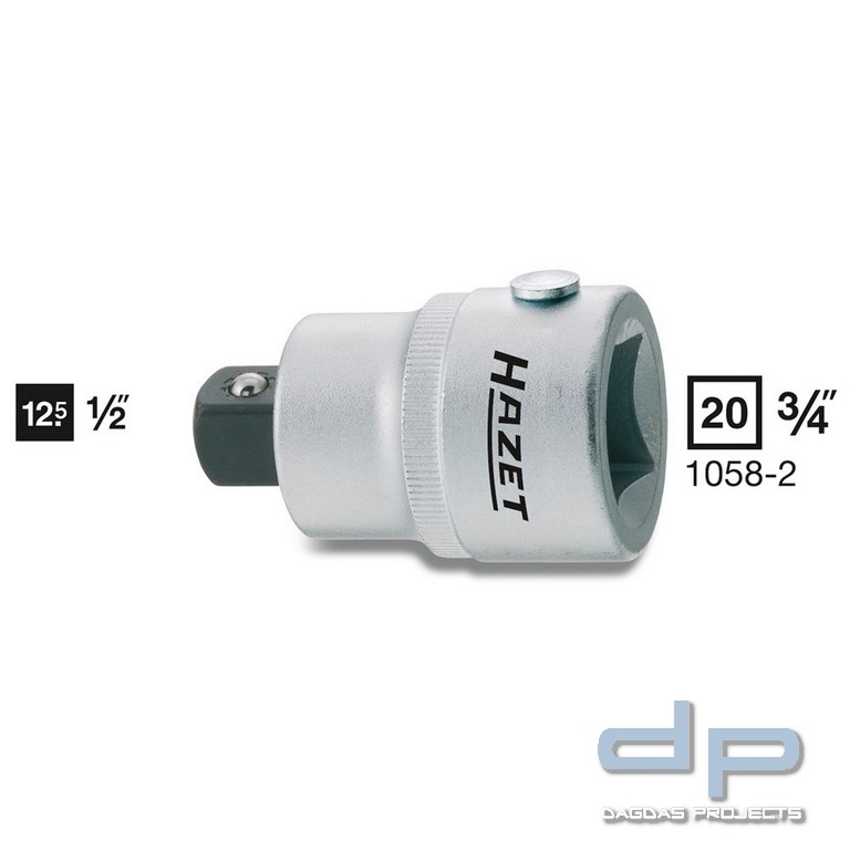 Adaptateur De Réduction HAZET 1058-2 - 3/4" Mâle Vers 1/2" Femelle - 52.3mm - Acier Chrome-vanadium - Neuf