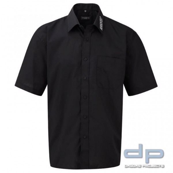 Kurzärmeliges Popeline-Hemd schwarz mit Kragenaufdruck nach Wunsch in Reflex silber
