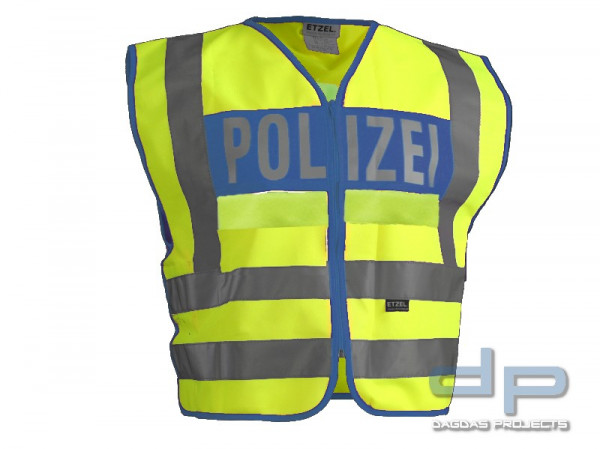ETZEL Behörden Signal-/Warnweste gelb/blau mit Aufdruck POLIZEI