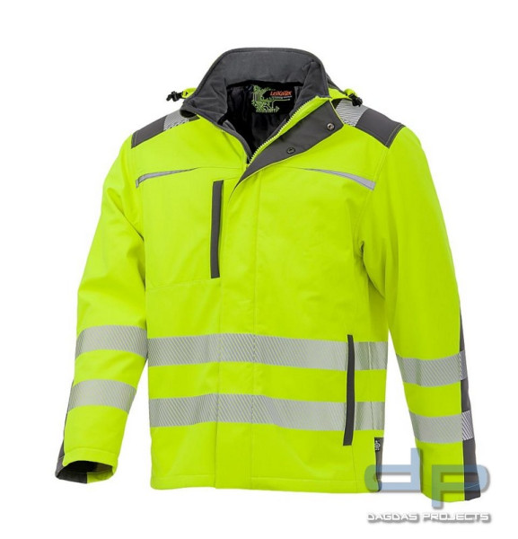 LeiKaTex® | BRIGHT LINE | Winter-Softshelljacke in Warnorange/Grau und Neongelb/Grau