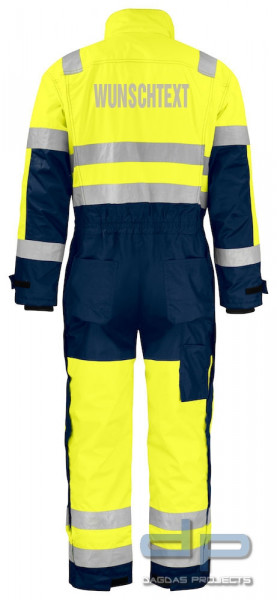 Projob 6202 GEFÜTTETER OVERALL - EN ISO 20471 KLASSE 3 / EN 343 in Gelb/Marine mit Aufdruck nach Wun