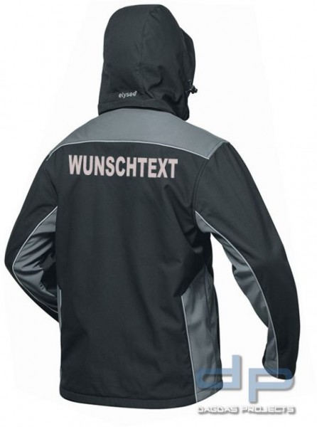 Softshell-Jacke wind- und wasserdicht in Schwarz/Grau mit Aufdruck nach Wunsch in reflex silber