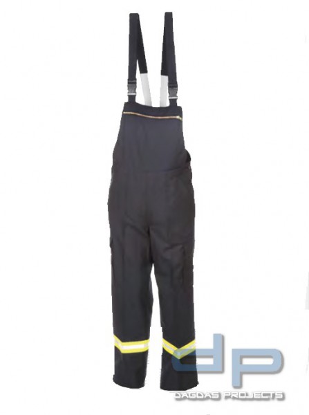Feuerwehr-Latzhose HuPF Teil 2 mit Reflexbestreifung Gelb-Silber-Gelb Baumwolle FR Flamstop®