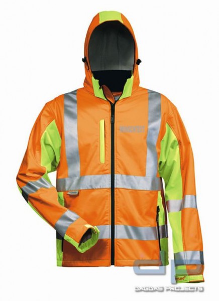 Warnschutz-Softshelljacke, elysee® mit Aufdruck nach Wunsch in reflex silber in Orange/Gelb