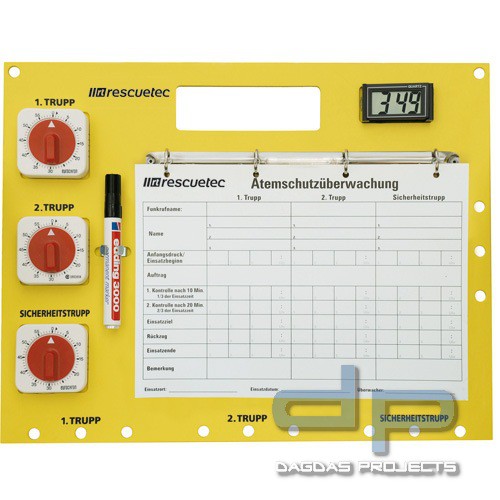 rescue-tec Atemschutzüberwachungstafel Stuttgart für 3 Trupps, mechanisch, Querformat