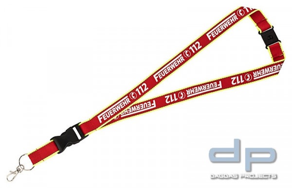 Schlüsselband Lanyard Keyholder Schlüsselanhänger rot/Neongelb mit nachleuchtendem Aufdruck Feuerweh