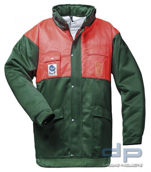 Forstschutz-Jacke in Grün/Rot mit Schnittschutz