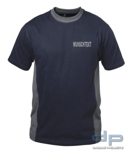 Behörden T-Shirt in Marine/Grau mit reflektierend silberner Aufschrift nach Wunsch Größe: XXL