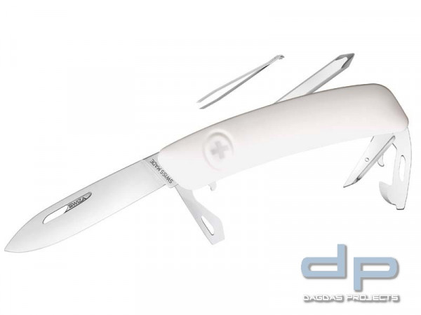 SWIZA Schweizer Messer D04, Stahl 440, Klingensperre, weisse Anti-Rutsch-Griffschalen, 11 Funktionen