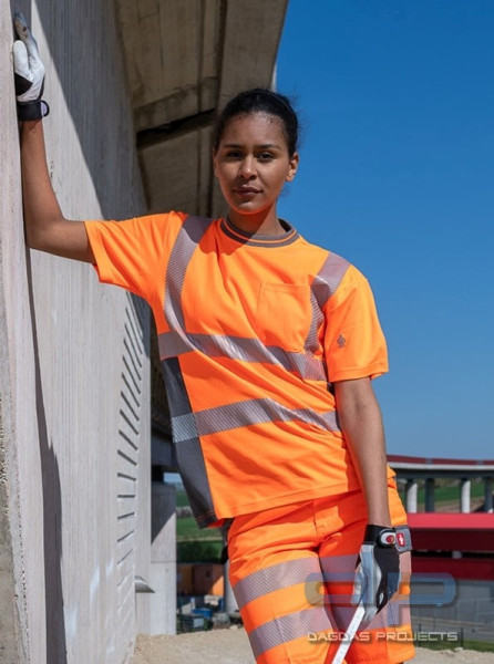 LeiKaTex® | BRIGHT LINE | T-Shirt | Warnschutz in Warnorange/Grau und Neongelb/Grau