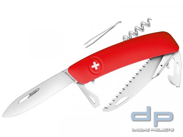 SWIZA Taschenmesser D05, Sicherheitsarretierung, roter Anti-Rutsch-Griff, Säge + 10 Funktionen