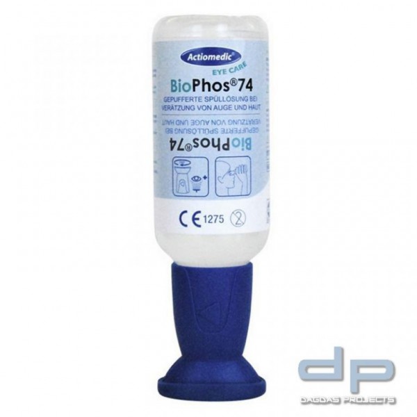 Actiomedic® Augenspülflasche mit Spüllösung BioPhos®74 (Inhalt: 250ml) mit Augenschale