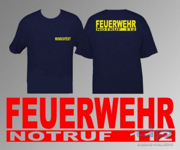 Feuerwehr Logo T-Shirt Notruf 112 mit norm. Folie