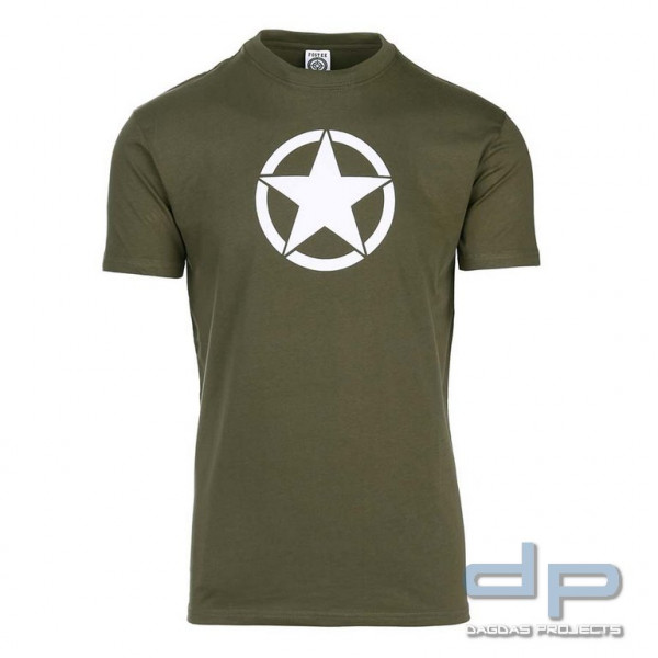 T-Shirt mit weißem Stern in Schwarz und Oliv, Größe: XL