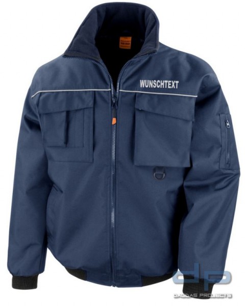 Sabre Pilot Jacke Schwarz oder Blau mit Wunschtext in silber Reflex