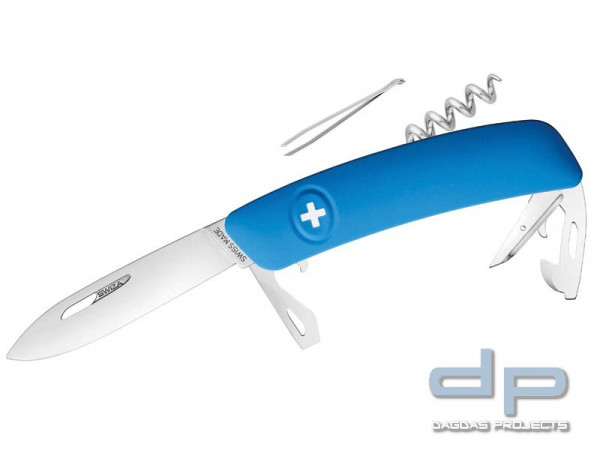 SWIZA Schweizer Messer D03, Stahl 440, Klingensperre, blaue Anti-Rutsch-Griffschalen, 11 Funktionen