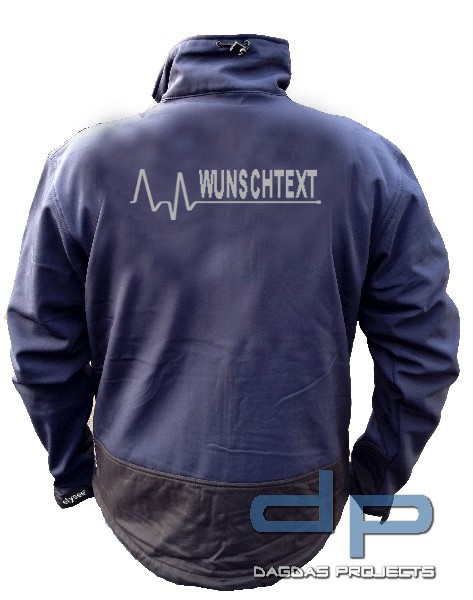 Behörden Softshell Jacke blau/schwarz mit EKG-Linie und Wunschtext