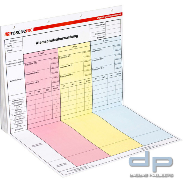Dokublock Atemschutzüberwachungstafel Düsseldorf, Spezialpapier, DIN A3, gefaltet