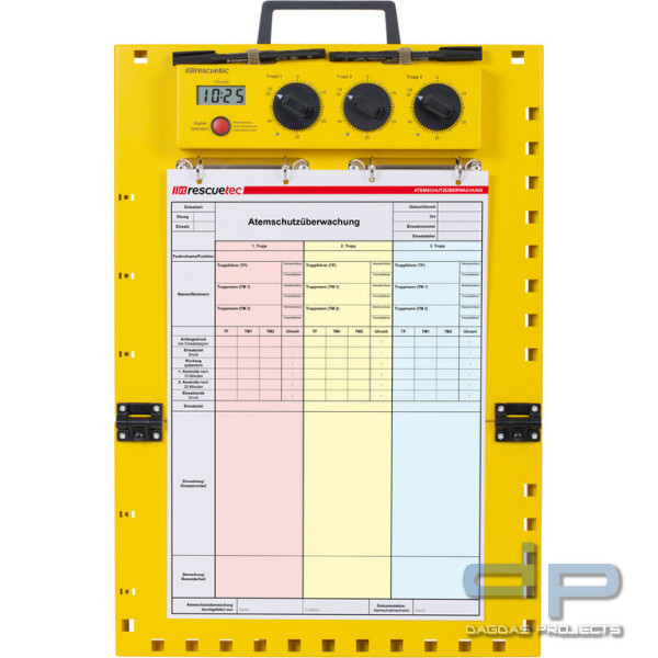 rescue-tec Atemschutzüberwachungstafel Düsseldorf, DIN A3 Großformat, mechanisch mit eUnterstützung