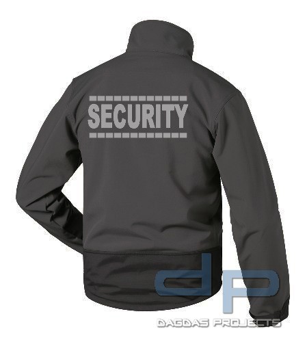 Security Softshell Jacke schwarz mit gestrichelter Umrandung
