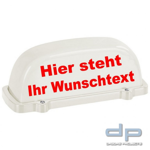 Dachschild City - weiß - Wunschtext - unbeleuchtet - Dachaufsetzer