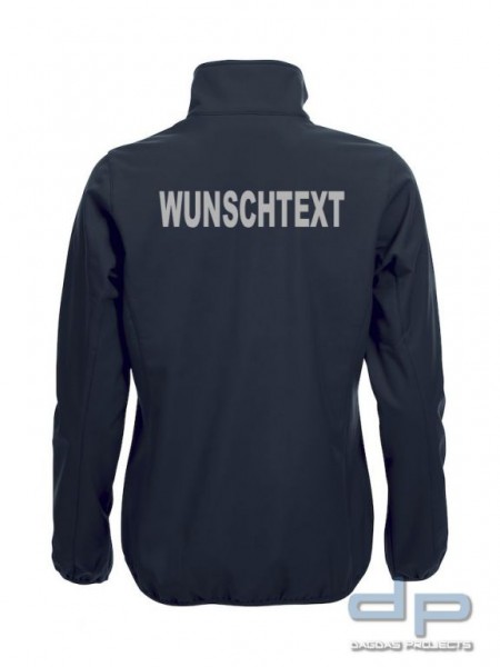 Basic Softshell Jacket Ladies mit reflektierend silbernem Wunschaufdruck Farbe: Navy Größe: XL