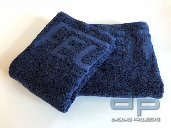 Premium Duschtuch und Handtuch mit FEUERWEHR Einwebung marineblau 140x67cm 100% Baumwolle, sehr flau